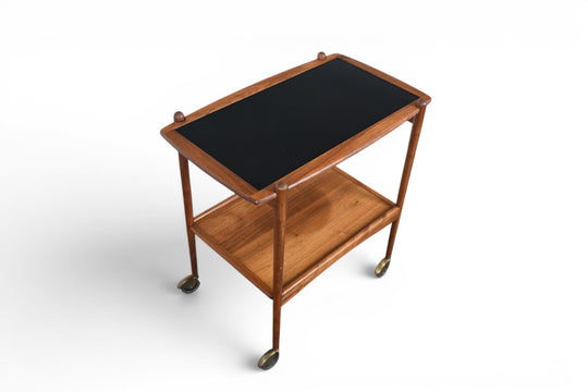DANISH MODERN BAR CART IN WALNUT + BLACK LAMINATE