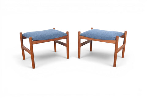 Pair of Danish modern teak ottomans by Spottrup, front view, 1960s Denmark