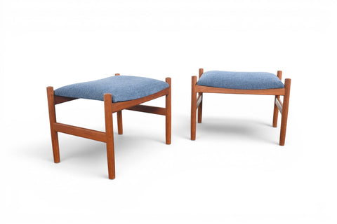 Vintage Spottrup teak and fabric ottomans, detail of teak frame, 1960s Denmark