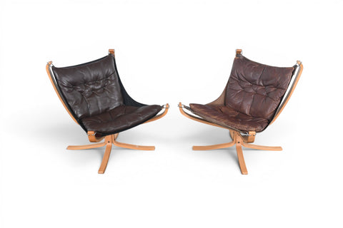 Sigurd Ressell Falcon lounge chairs by Vatne Møbler, angled view, Norwegian modern
