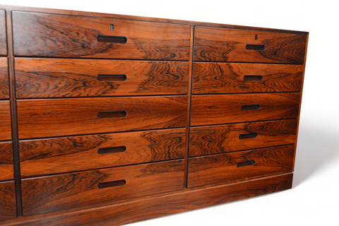 RARE FIFTEEN DRAWER LOW DRESSER IN ROSEWOOD BY KAI WINDING