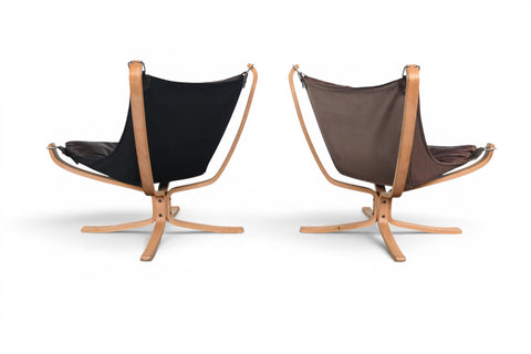 Vintage Falcon chairs by Sigurd Ressell, leather and beech, styled room view