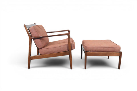 Folke Ohlsson DUX chair and ottoman set, beech frame detail, Swedish modern