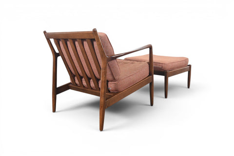 Vintage DUX lounge chair and ottoman by Folke Ohlsson, seat and cushion detail