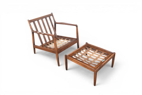 Folke Ohlsson for DUX, lowback chair with matching ottoman, beech leg detail