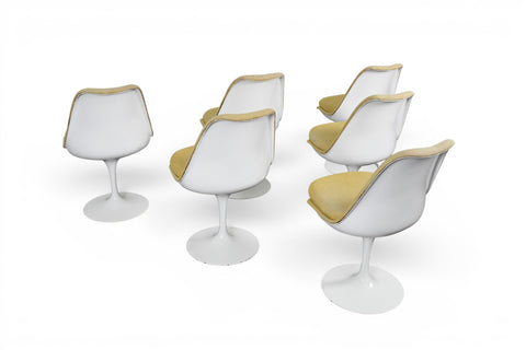 Saarinen Tulip chairs by Knoll, steel base and seat shell detail, 1960s