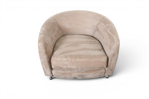 Vintage mid-century tub chair in the manner of Milo Baughman, walnut and suede – view 2