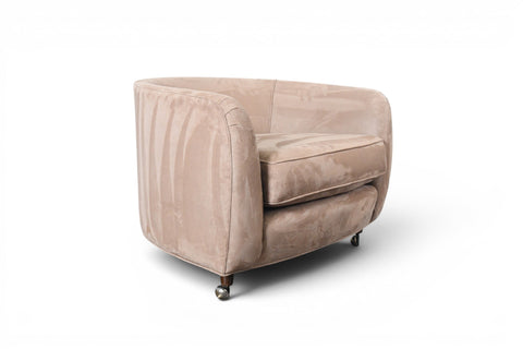 Vintage mid-century tub chair in the manner of Milo Baughman, walnut and suede – view 4