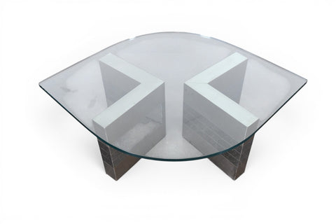 Vintage 1970s chrome and glass coffee table – view 2