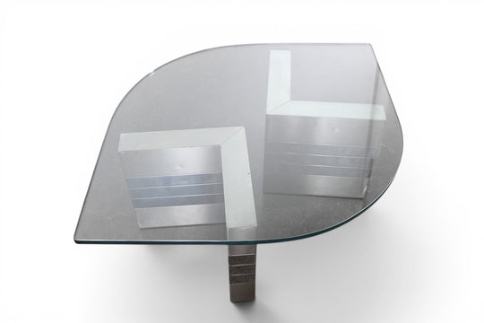 1970s CHROME + GLASS COFFEE TABLE