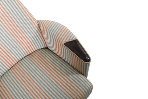 Vintage Adrian Pearsall highback swivel lounge chair, walnut and fabric – view 3