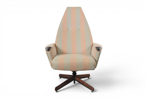 Vintage Adrian Pearsall highback swivel lounge chair, walnut and fabric – view 1