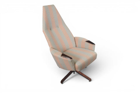 Vintage Adrian Pearsall highback swivel lounge chair, walnut and fabric – view 4