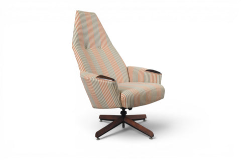 Vintage Adrian Pearsall highback swivel lounge chair, walnut and fabric – view 5