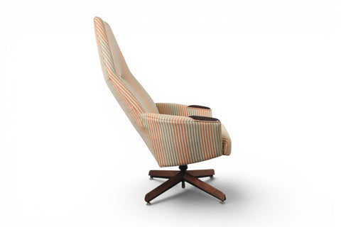 Vintage Adrian Pearsall highback swivel lounge chair, walnut and fabric – view 6