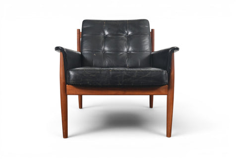 Vintage Grete Jalk Grand Danois lounge chair in teak and black leather, 1957, view 9
