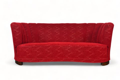1940s BANANA SOFA IN RASPBERRY BROCADE FABRIC