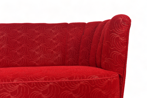1940s BANANA SOFA IN RASPBERRY BROCADE FABRIC