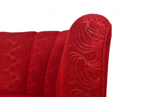 1940s BANANA SOFA IN RASPBERRY BROCADE FABRIC