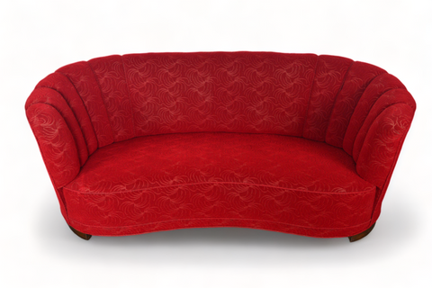 1940s BANANA SOFA IN RASPBERRY BROCADE FABRIC