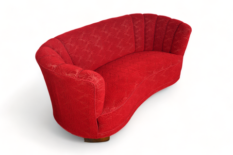 1940s BANANA SOFA IN RASPBERRY BROCADE FABRIC
