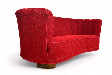 1940s BANANA SOFA IN RASPBERRY BROCADE FABRIC
