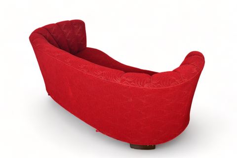1940s BANANA SOFA IN RASPBERRY BROCADE FABRIC