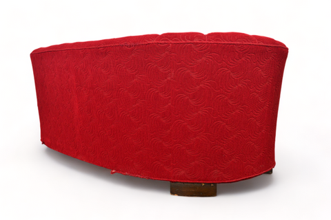 1940s BANANA SOFA IN RASPBERRY BROCADE FABRIC