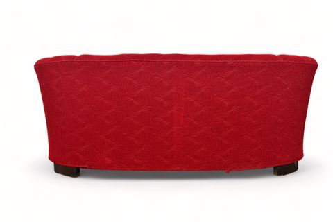 1940s BANANA SOFA IN RASPBERRY BROCADE FABRIC