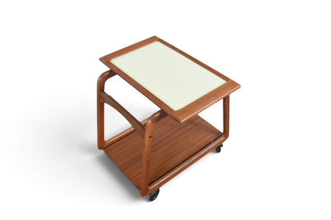 Vintage Danish modern flip top bar cart in teak and cream laminate, 1960s, view 8
