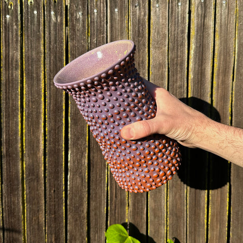 FLUTED PURPLE AND RUST ORGANIC DOT OMBRE VASE