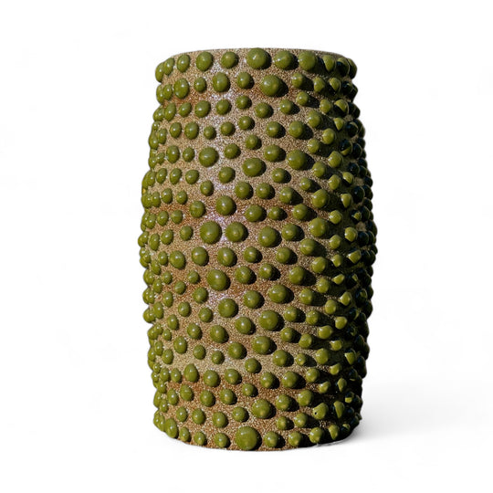 BROWN CLAY AMOEBA MATTE GLAZED VASE WITH SHINY JADE DOTS