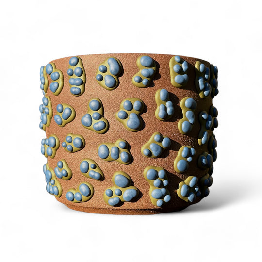 BROWN CLAY AMOEBA MATTE GLAZED PLANTER WITH BLUE DOTS