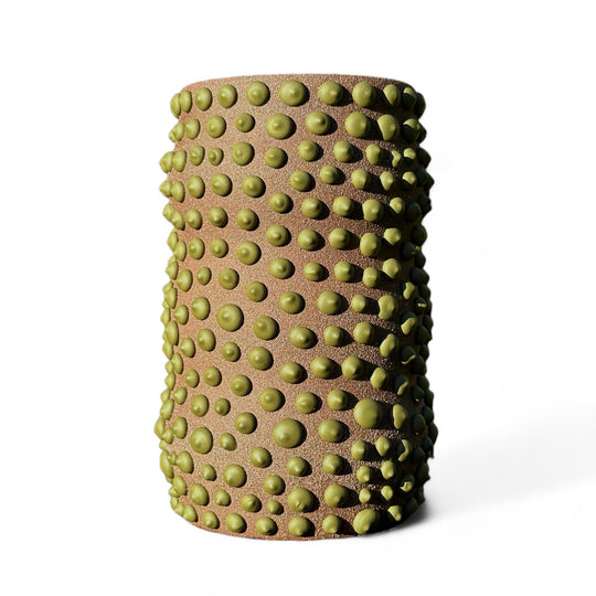 BROWN CLAY AMOEBA MATTE GLAZED VASE WITH MATCHA TONED DOTS