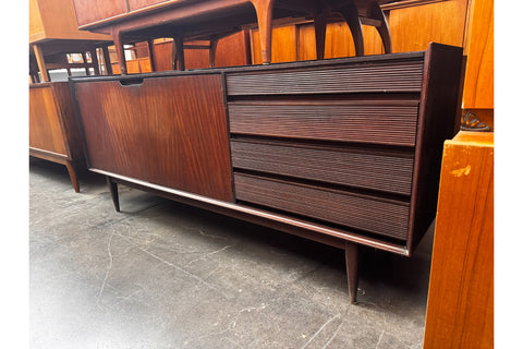 Large Richard Hornby credenza in tola shown as a mid-century modern storage cabinet
