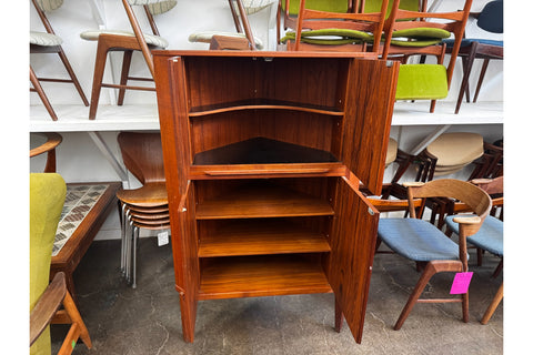 Borup Mobelfabrik BM207 teak corner unit bar with pullout tray shown as a mid-century modern storage piece