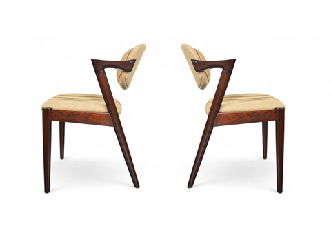 PAIR OF KAI KRISTIANSEN MODEL 42 DINING CHAIRS IN ROSEWOOD + STRIPED WOOL