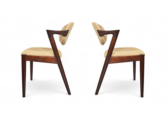 PAIR OF KAI KRISTIANSEN MODEL 42 DINING CHAIRS IN ROSEWOOD + STRIPED WOOL