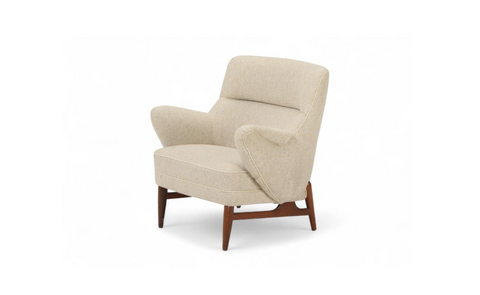 1950s DANISH MODERN CLUB / LOUNGE CHAIR IN CREAM WOOL