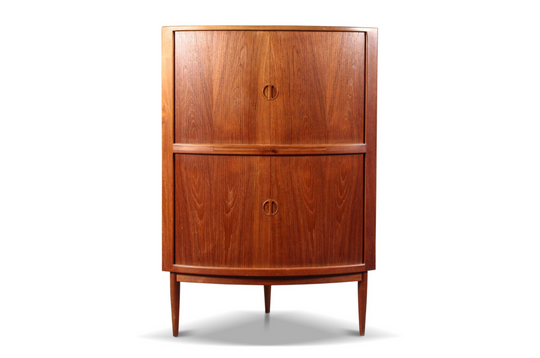 JOHANNES ANDERSEN BOW FRONT CORNER CABINET IN TEAK