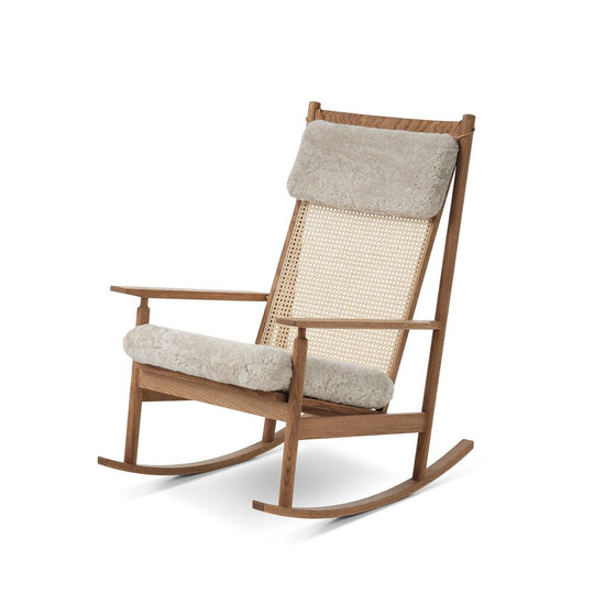 SWING ROCKING CHAIR BY HANS OLSEN - OILED SOLID TEAK - FABRIC
