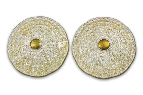 SOLD - PAIR OF GLASS + BRASS WALL LAMPS BY CARL FAGERLUND