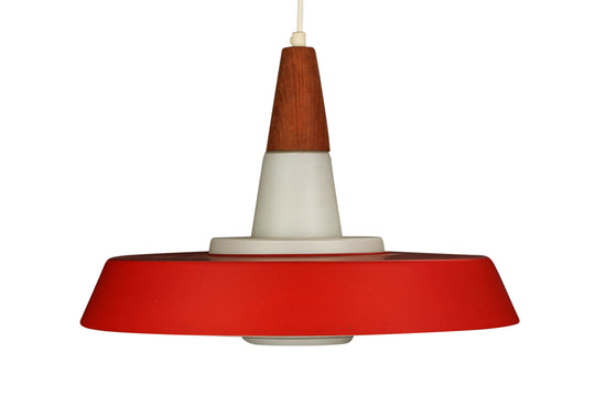 DANISH TEAK + RED UFO PENDANT LAMP