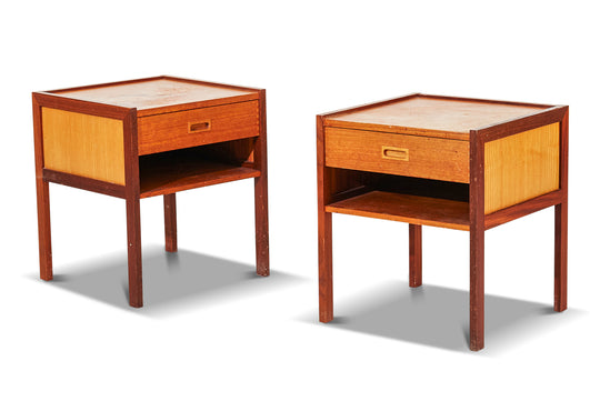 ON HOLD - PAIR OF SWEDISH TEAK + OAK NIGHTSTANDS