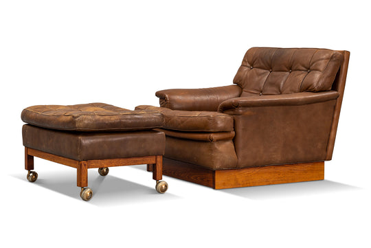 ARNE NORELL SATURN LOUNGE CHAIR + OTTOMAN IN BROWN LEATHER