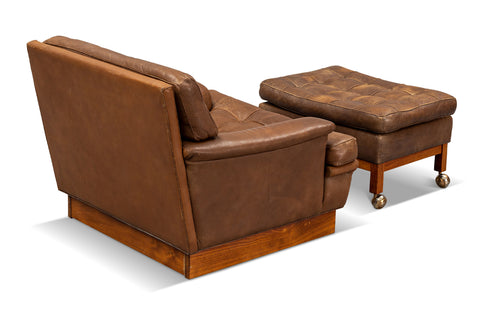 ARNE NORELL SATURN LOUNGE CHAIR + OTTOMAN IN BROWN LEATHER