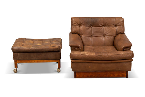 ARNE NORELL SATURN LOUNGE CHAIR + OTTOMAN IN BROWN LEATHER