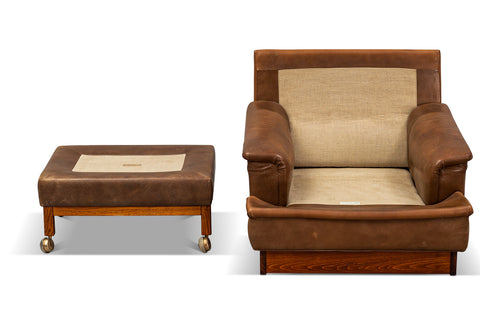ARNE NORELL SATURN LOUNGE CHAIR + OTTOMAN IN BROWN LEATHER