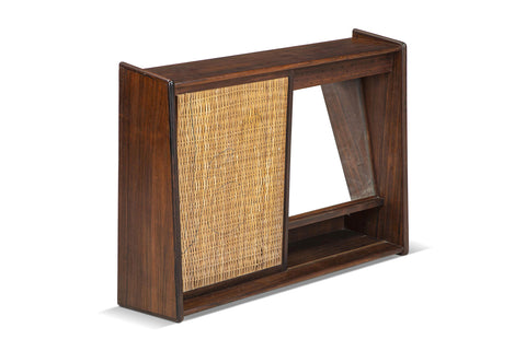 DANISH MODERN WALL MOUNTED ROSEWOOD + CANE VANITY