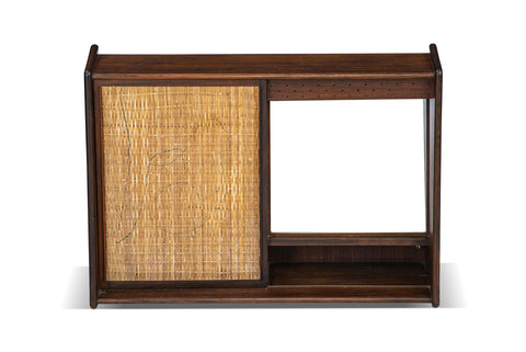 DANISH MODERN WALL MOUNTED ROSEWOOD + CANE VANITY